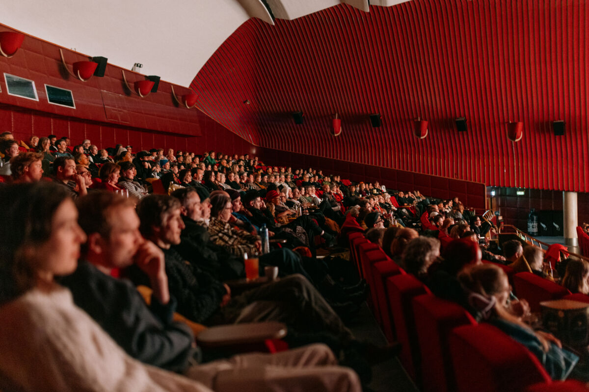 Foto av publikum i en fullsatt kinosal.