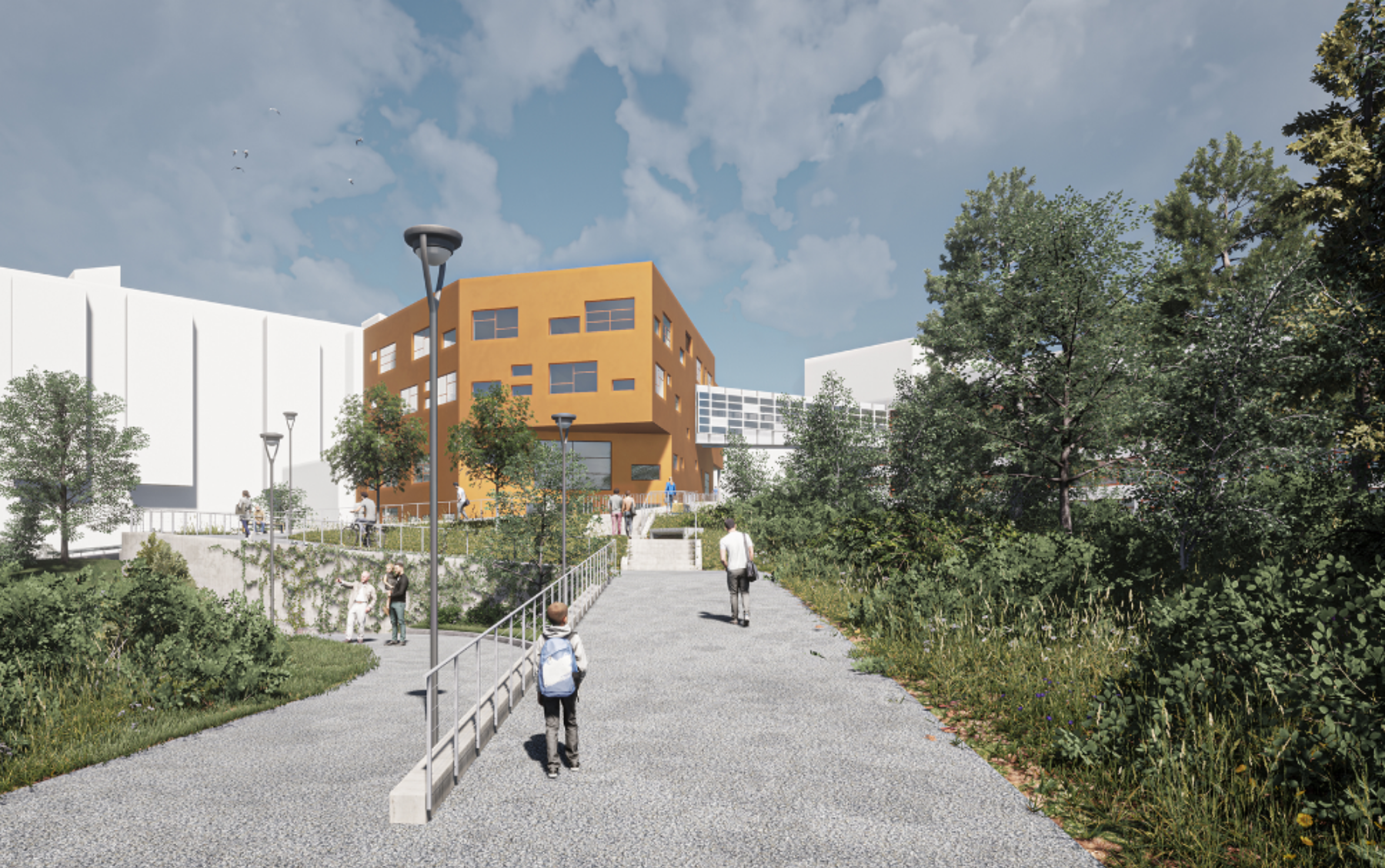 Illustrasjon av nytt skolebygg på Hovseter.