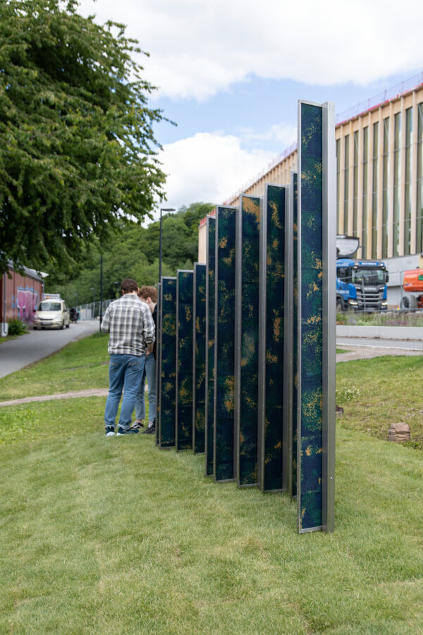 Foto av Aphra Shemzas skulptur utenfor Tøyenbadet.